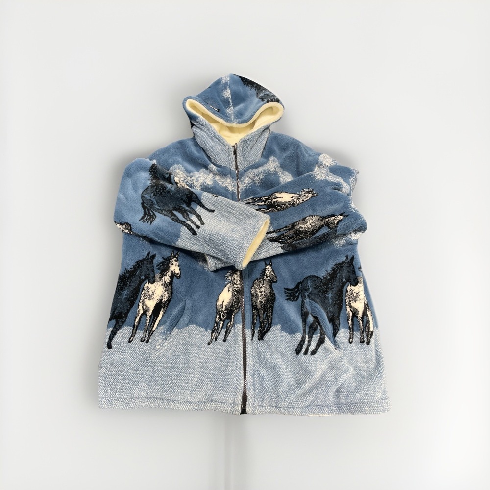 Vintage Nordic Lights Reversible Women's  XXL Hooded Jacket Wild Horses Western